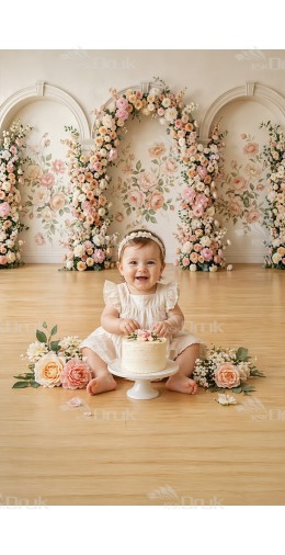 Tło fotograficzne „Kremowa ściana z różami i kwiatową pergolą – elegancka klasyka” | 4106